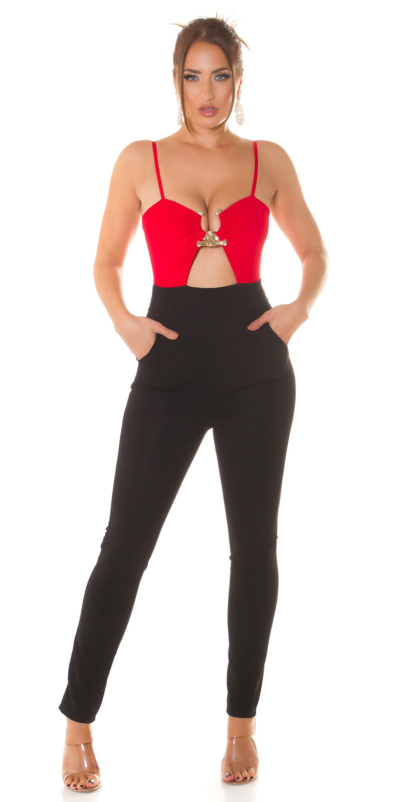 Sexy Träger Overall with cut out Red O/S