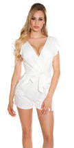 Sexy playsuit in a wrap look with flounce & belt White XL