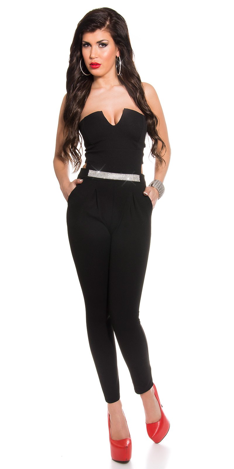 Sexy Koucla bandeau jumpsuit w. rhinestones Black XL