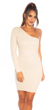 Sexy One-Shoulder Knit Dress Beige O/S