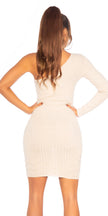 Sexy One-Shoulder Knit Dress Beige O/S