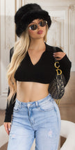 Sexy cropped Sweater with Collar & Cut Out