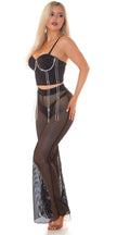 Sexy Koucla Corsage Crop Top with Glitter Threads Black S