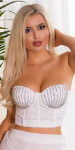 Sexy Koucla Corsage Crop Top with Glitter Studs L