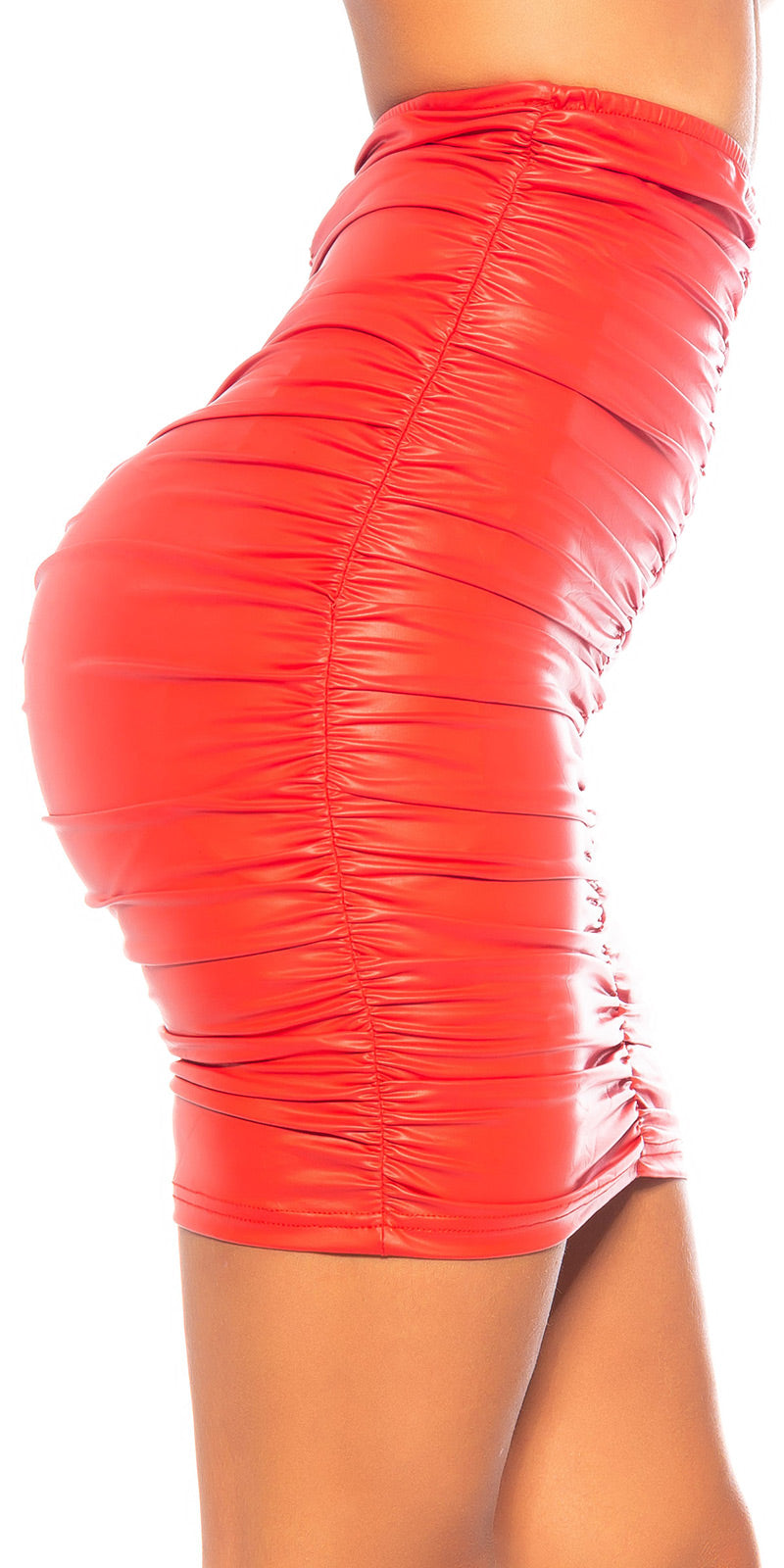 Sexy Koucla Gathered Wetlook Skirt Red O/S