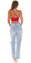 Sexy Koucla leather look Crop Top with lacing Red M