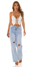 Sexy Koucla leather look Crop Top with lacing White S