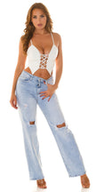 Sexy Koucla leather look Crop Top with lacing White S