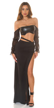 Sexy Koucla off-shoulder leather look Crop Top Black O/S