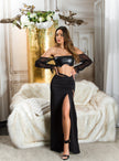 Sexy Koucla off-shoulder leather look Crop Top Black O/S