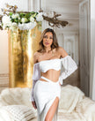 Σέξι Koucla Crop Top με δερμάτινη εμφάνιση και έξω τους ώμους, λευκό O/S