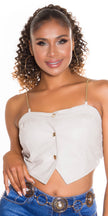 Sexy Faux Leather Crop Topwith chain Straps Beige O/S