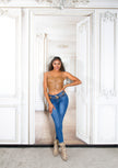 Sexy Faux Leather Crop Topwith chain Straps Cappuccino O/S