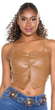 Sexy Faux Leather Crop Topwith chain Straps Cappuccino O/S