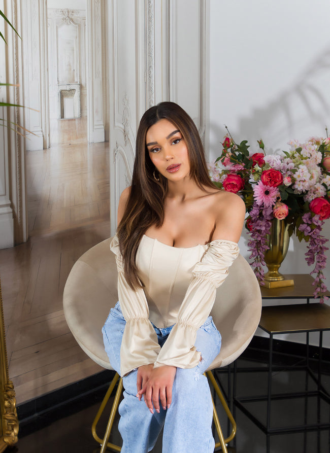 Sexy Koucla Corset Top off-shoulder Satin Look