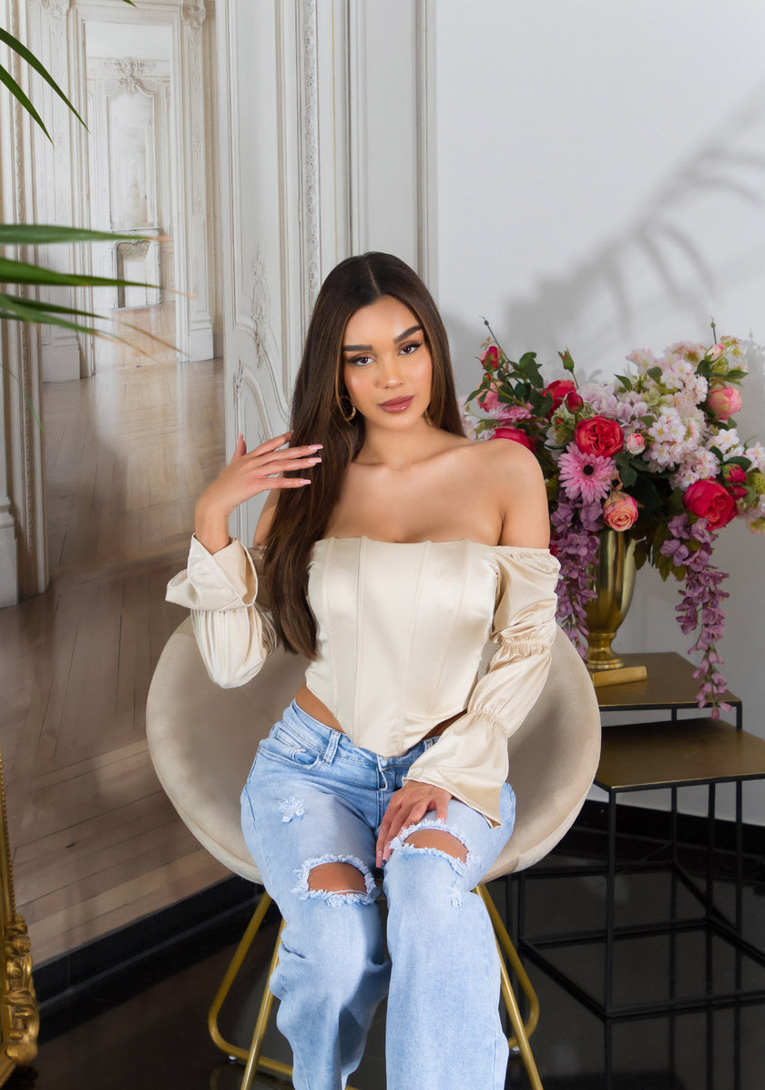 Sexy Koucla Corset Top off-shoulder Satin Look
