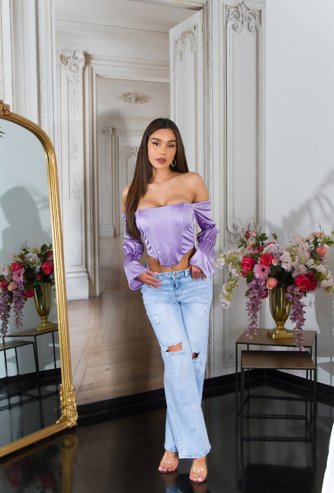 Sexy Koucla Corset Top off-shoulder Satin Look