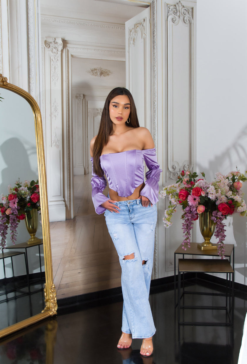 Sexy Koucla Corset Top off-shoulder Satin Look