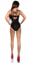 Sexy KouCla Body with crochet carrier & rhinestone Black S