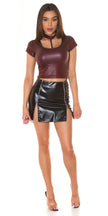 Sexy KouCla Wet look shirt with choker Bordeaux M