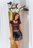 Sexy KouCla Wet look shirt with choker Bordeaux M