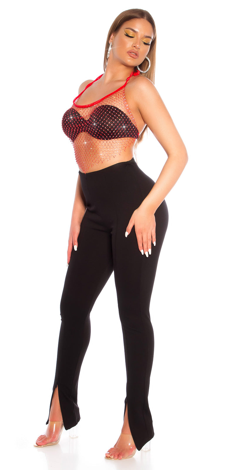 Sexy Koucla Net Top with sparkling Stones Red O/S