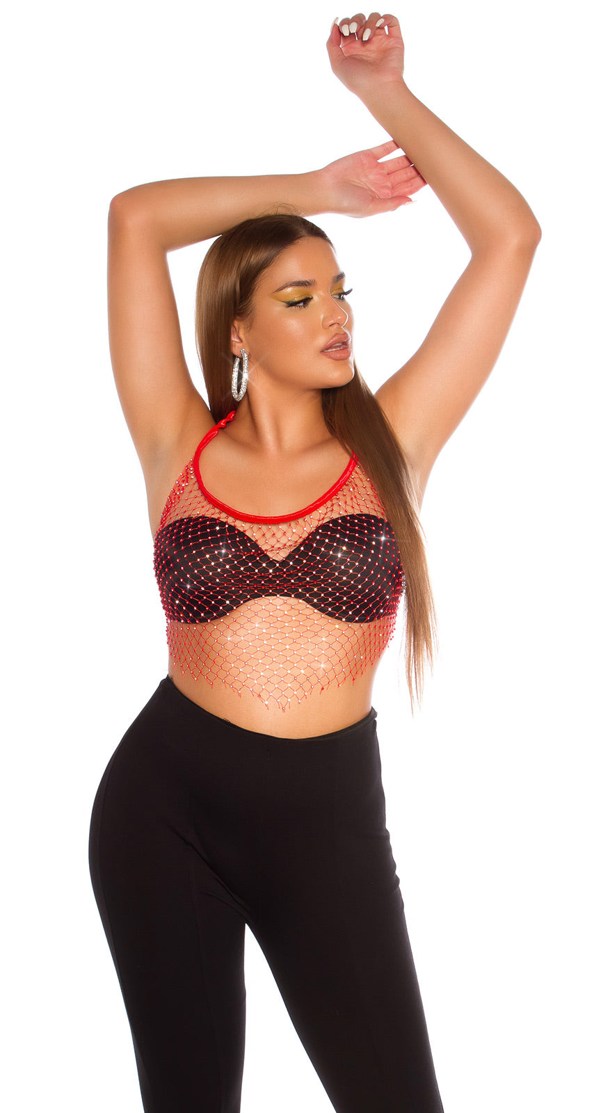 Sexy Koucla Net Top with sparkling Stones Red O/S