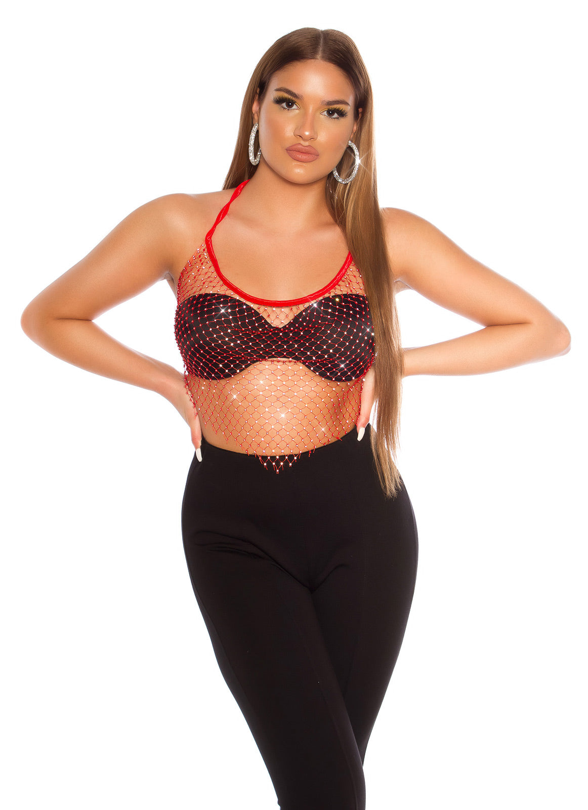 Sexy Koucla Net Top with sparkling Stones Red O/S