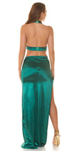 Sexy Koucla Neckholder Crop Top in Satin Look Green L/XL