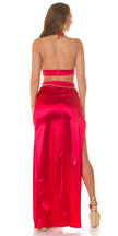 Sexy Koucla Neckholder Crop Top in Satin Look Red S/M