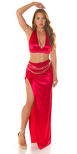 Sexy Koucla Neckholder Crop Top in Satin Look Red S/M