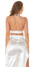 Sexy Koucla Neckholder Crop Top in Satin Look White S/M