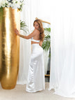 Sexy Koucla Neckholder Crop Top in Satin Look White S/M