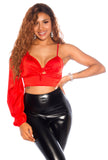 Sexy One-Arm Satin-Look Crop Top Red O/S