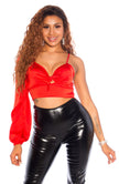 Sexy One-Arm Satin-Look Crop Top Red O/S
