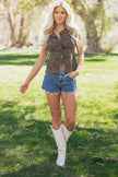 Brown Leopard Print Slim Denim Vest