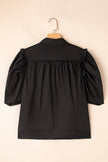 Black Frilly Puff Sleeve Stylish Collared Shirt