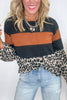 Black Color Block Leopard Patchwork Long Sleeve Casual Top