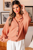 Apricot Pink Wide Rib Knit Button Front Dolman Sleeve Sweater Cardigan
