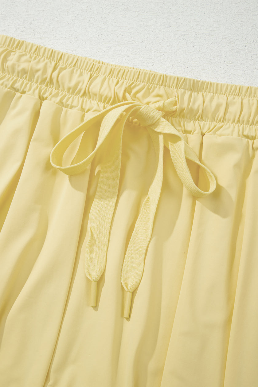 Yellow Cream Drawstring Elastic Waistband Lined Tennis Skorts