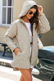 Beige Quilted Snap Button Hooded Coat