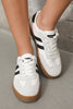 White Striped Lace-up Flat Sneakers