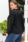 Black Ruffle Balloon Sleeve Chiffon Elegant Plus Size Shirt