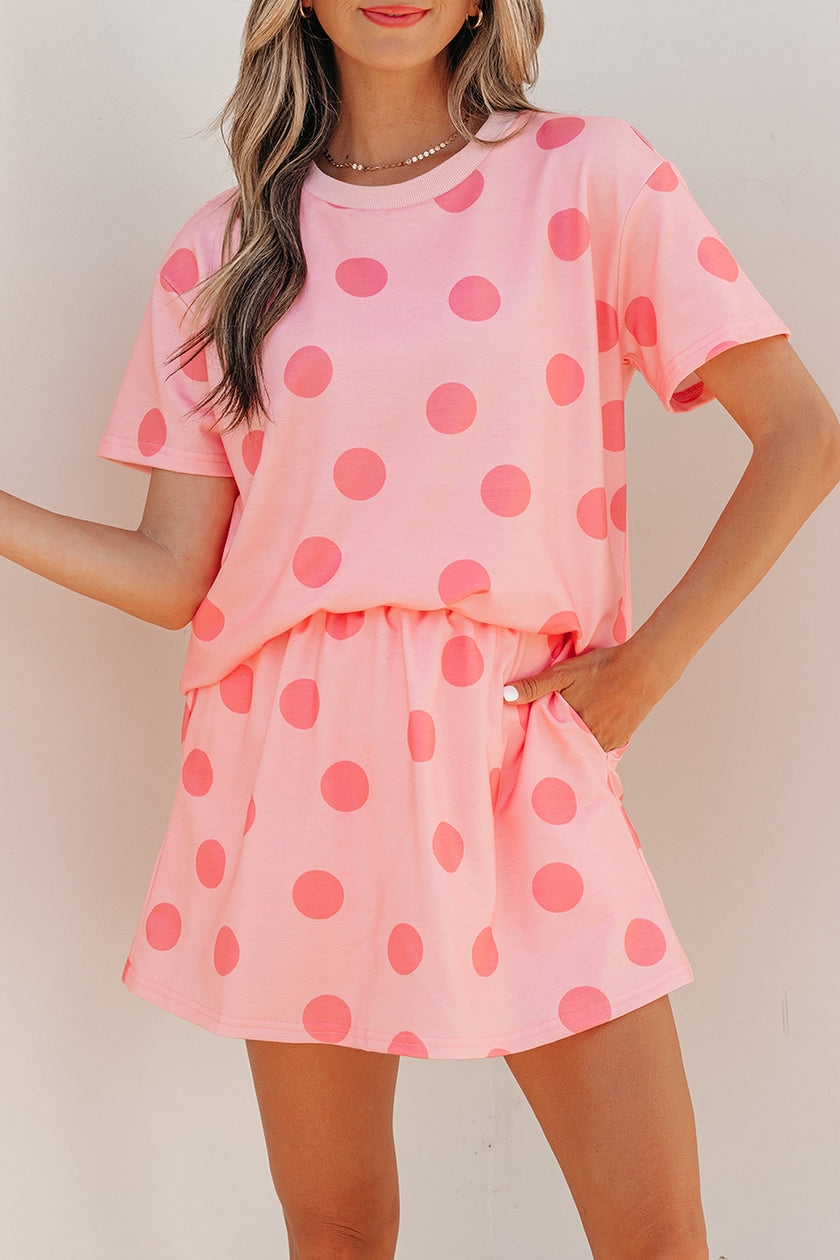 White Polka Dot Short Sleeve Top Casual Skort 2pcs Outfit