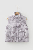 Brown Camo Leaf Print Winter Puffer Vest