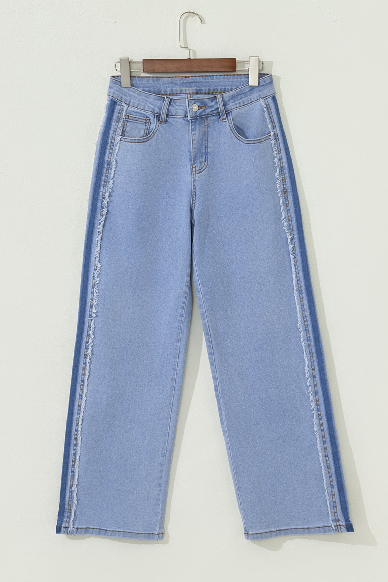 Beau Blue Contrast Stripe Frayed Side Panel Patchwork Shift Jeans