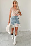 White Exposed Seam Ruched Sheer Floral Mesh Top