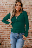 Black Lace Neckline Button Decor Lettuce Edge Long Sleeve Ribbed Top
