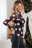 Black Christmas Fashion Print Slim Fit Long Sleeve Top