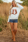 White Embroidered Bow Boots Graphic Drop Shoulder Sweater